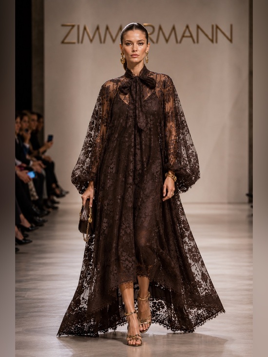 Zimmermann Dresses & Skirts - Zimmermann Brown Lace Maxi Dress with Bow Neck NWT Size Medium